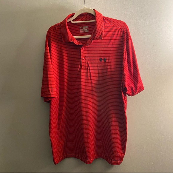 Under Armour Men’s XXL Red Striped Polo Shirt – HeatGear Loose Fit - Picture 1 of 3